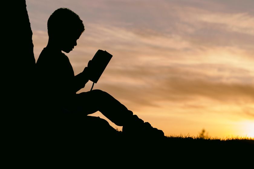 Boy reading a book