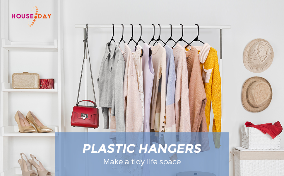 HOUSE DAY Adults Plastic Hangers 50 Pack Coat Hangers Black Adult Hangers  Non-Slip Space Saving Hangers L16.5 T1/4 - Red Dot Gift Trading