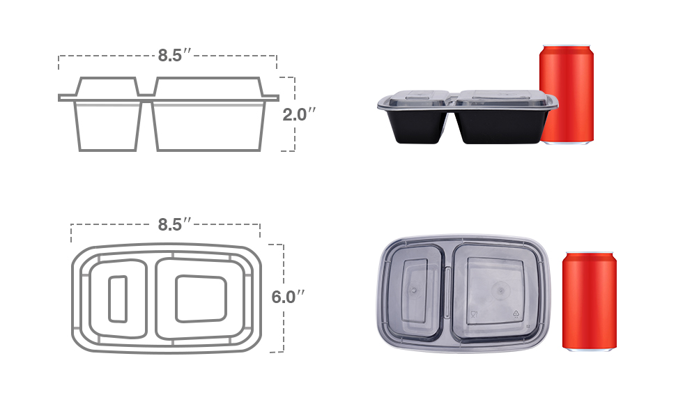 Metronic 50Pack 34oz Meal Prep Container,3 Compartment Plastic Food Prep Containers with Lids,BPA Free,Microwave, Dishwasher Safe Disposable/Reusable