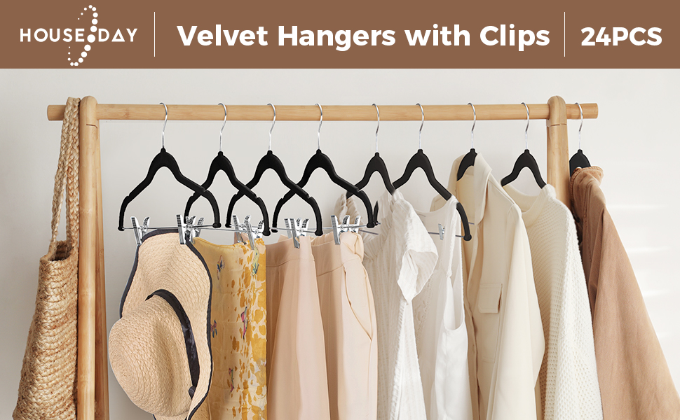 HOUSE DAY Velvet Pants Hangers with Clips 24pcs, Ultra Thin Non
