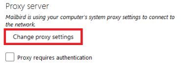 mailbird proxy settings in windows internet