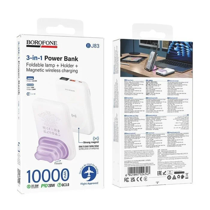 Power Bank Magnético 10000mAh 22.5W con Carga Inalámbrica 15W y Lámpara LED Plegable Blanco - vista 2