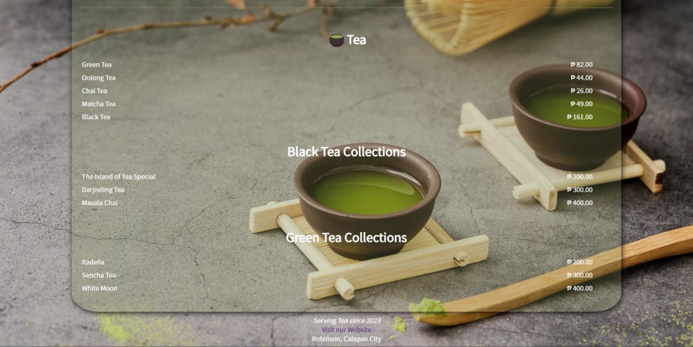 tea shop landing page