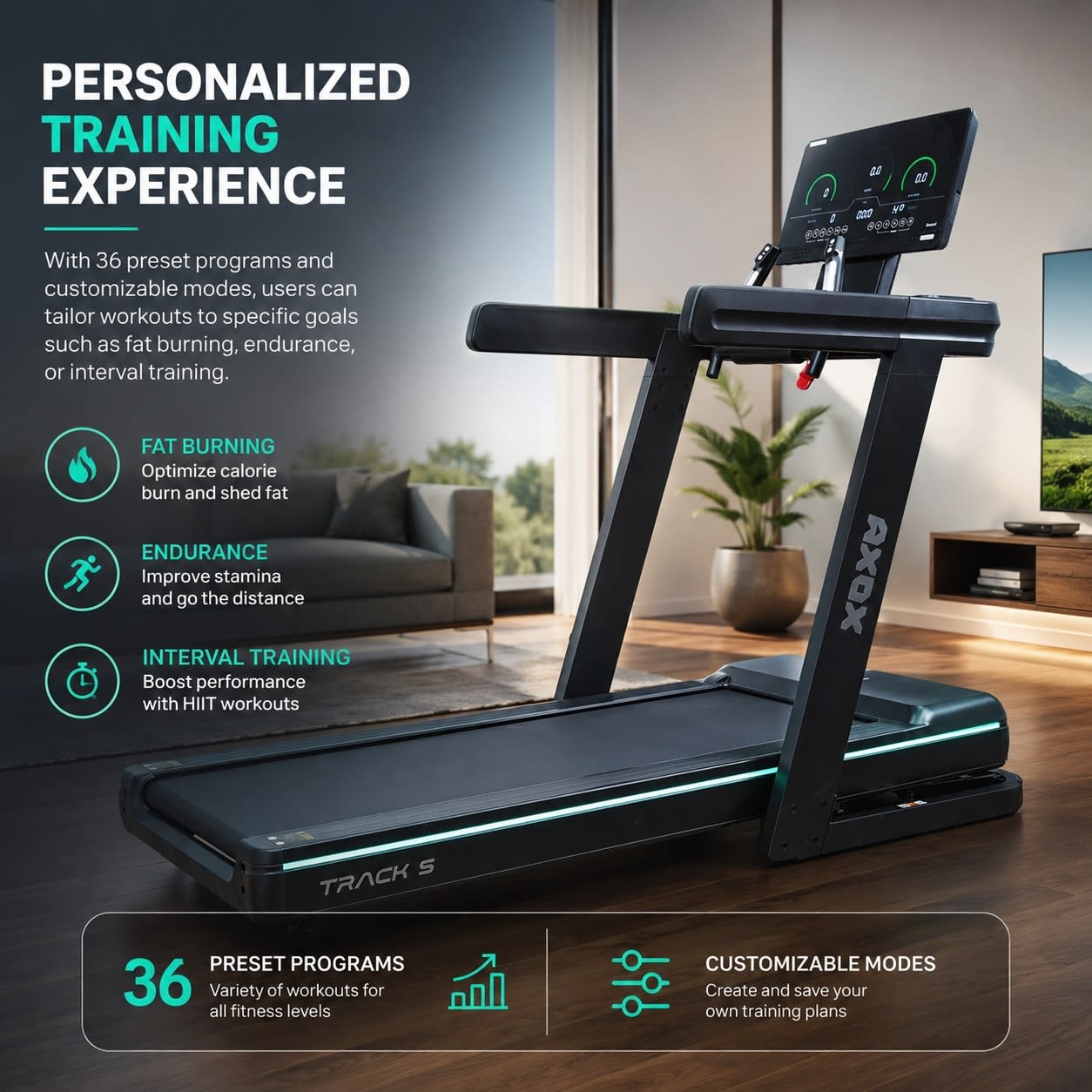 Axox Fitness Foldable Track 5 Treadmill with 3HP AC Motor - Image 7