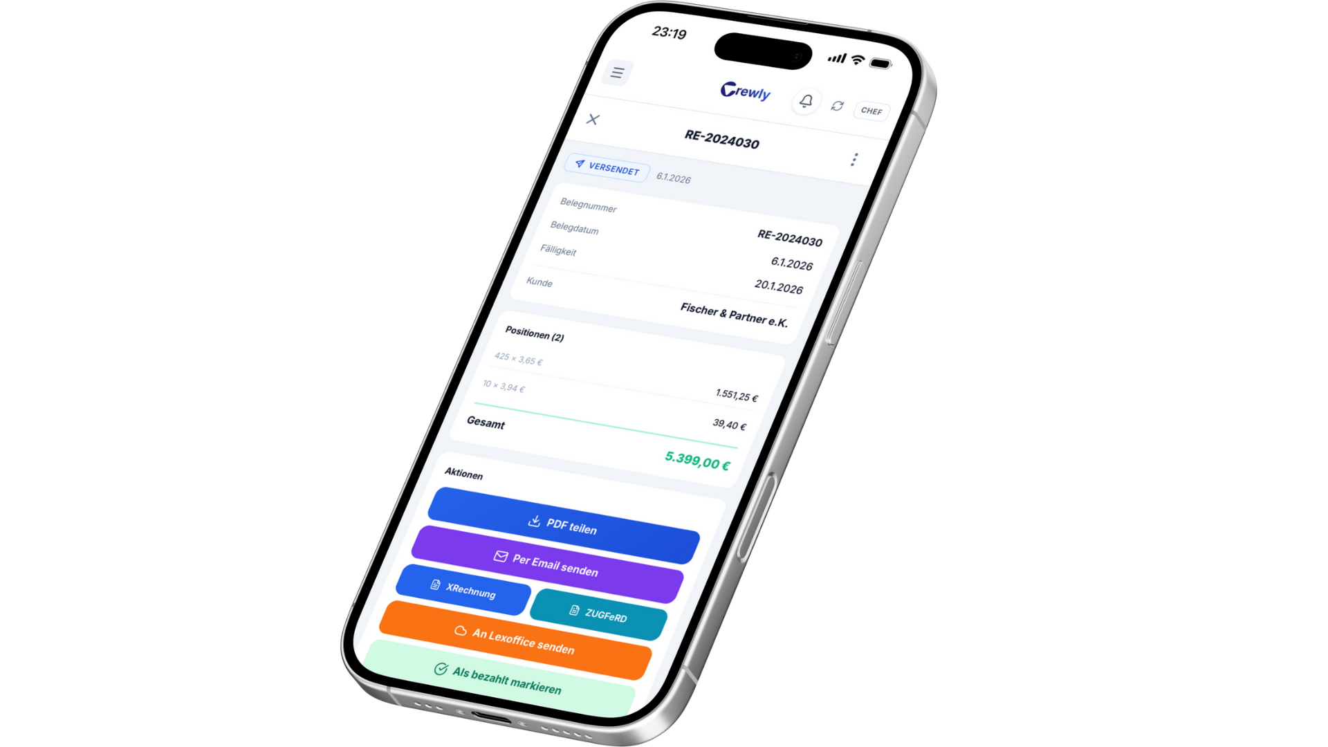 Crewly Rechnungen Mobile