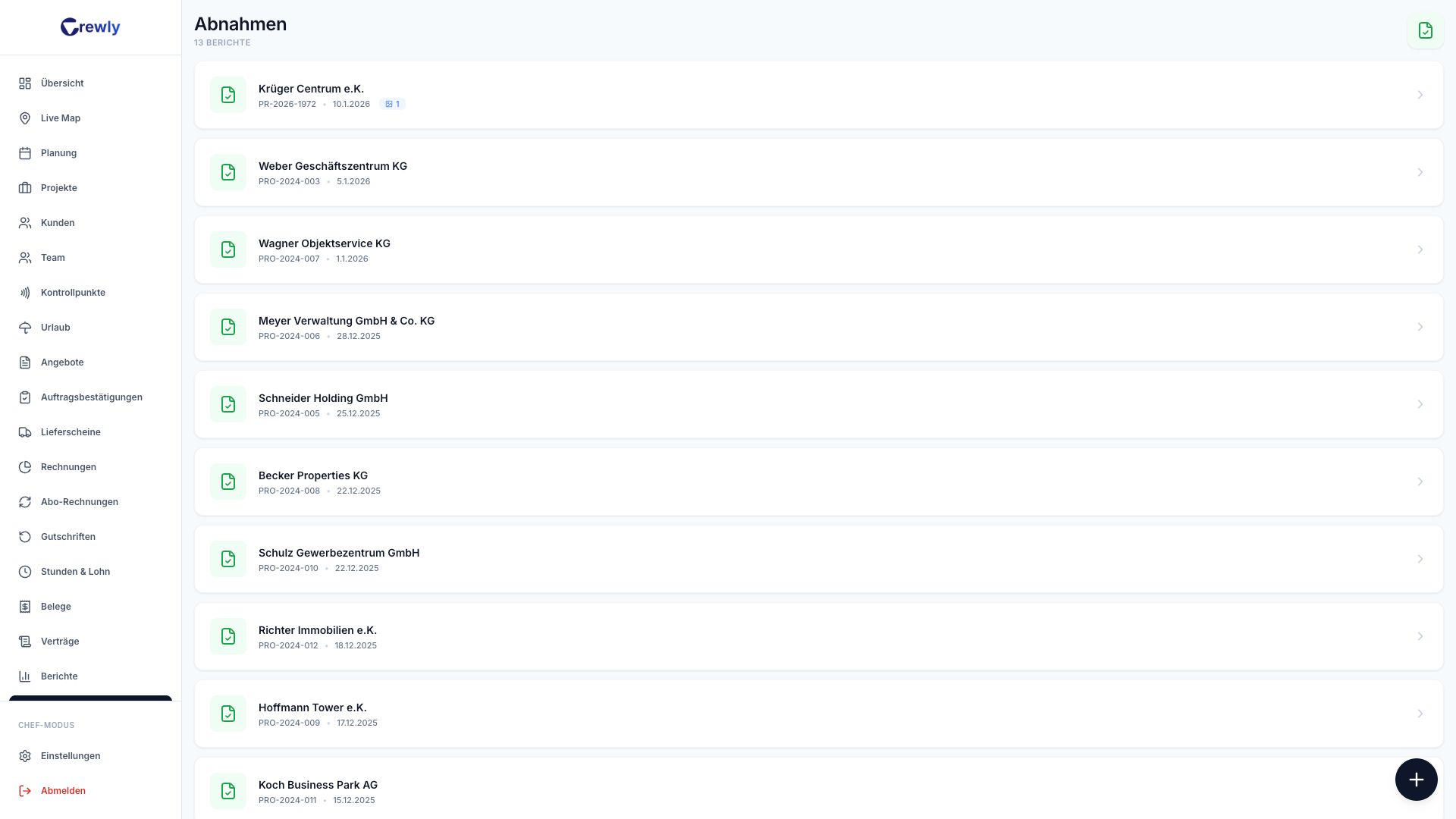 Crewly Abnahmeprotokolle