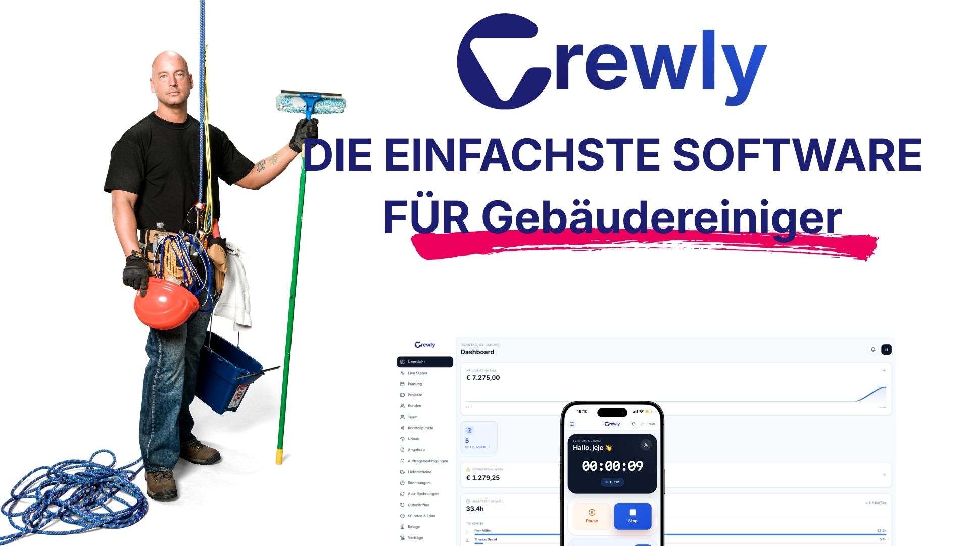 Crewly Dashboard für Reinigungsfirmen