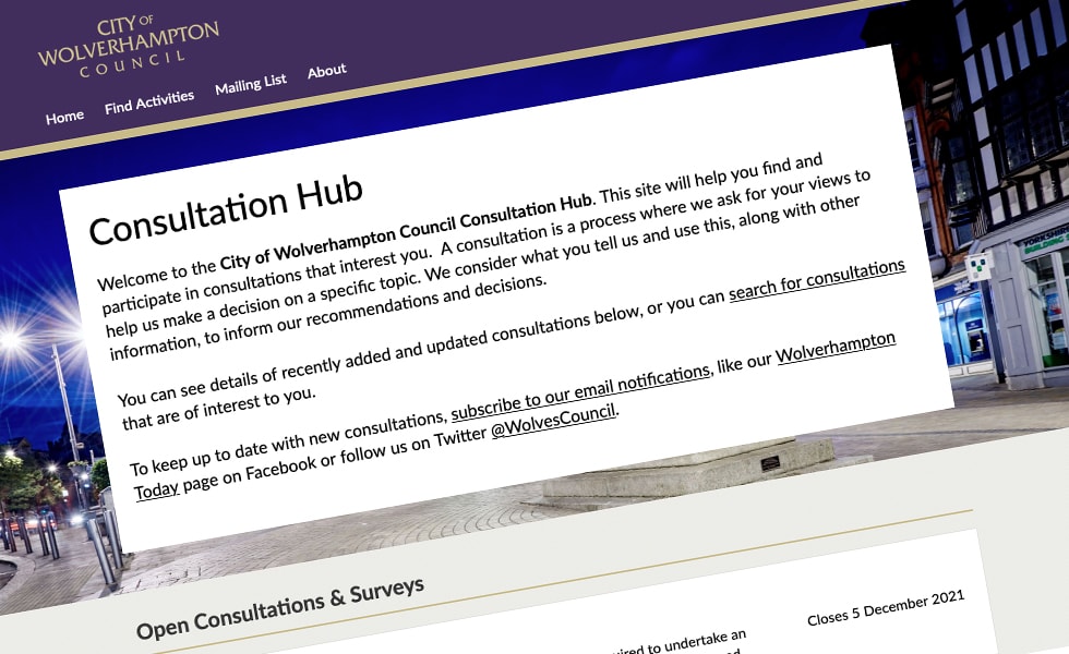 'screenshot of 'City of Wolverhampton Council, UK