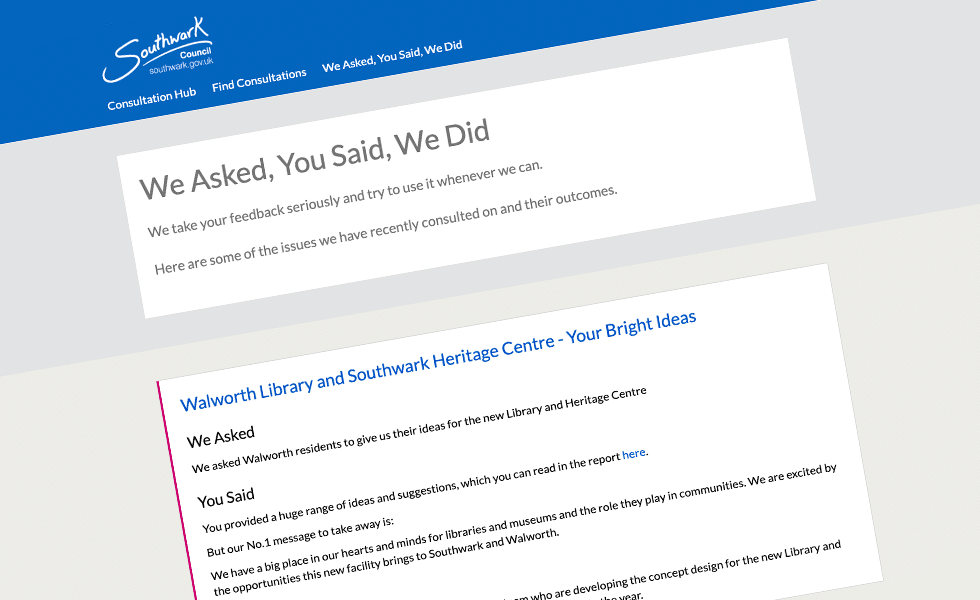 'screenshot of 'London Borough of Southwark, UK