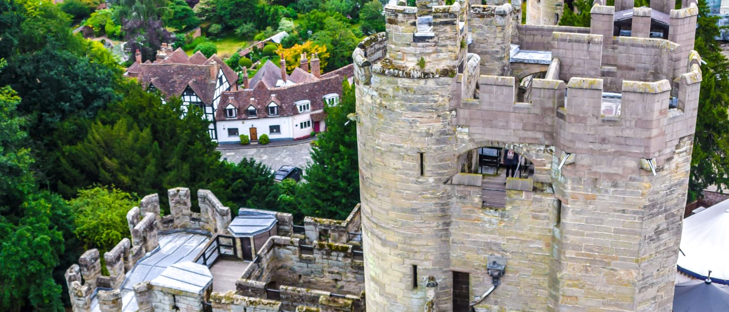 A birds eye view of Warwickshire Castle Tower Top