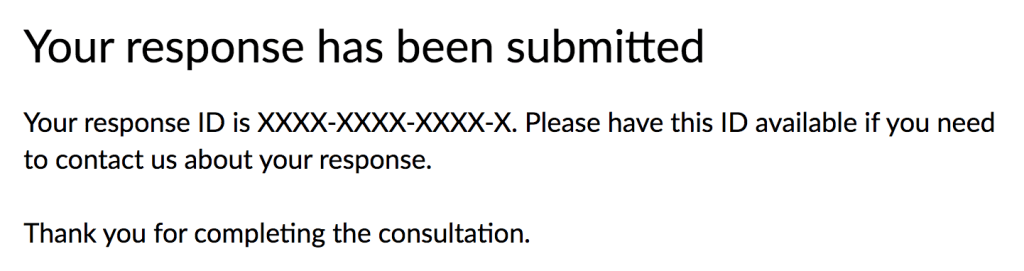 Screenshot of old 'response submitted' page featuring response ID