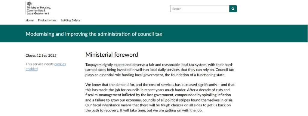homepage of council tax consultation on citizen space