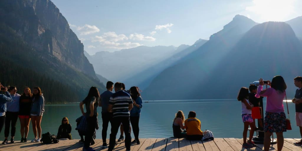 canadian scenery of mountains and a lake