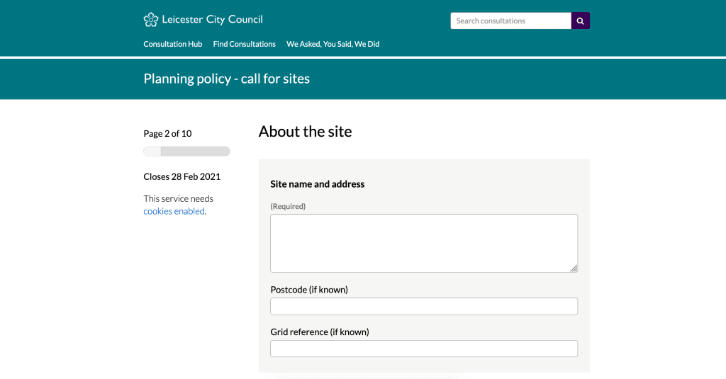 Leicster City Council's Call for Sites exercise on Citizen Space