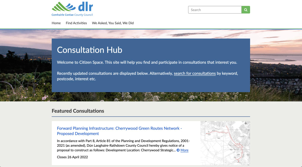 Screenshot of Ireland council using Citizen Space for citizen engagement and participation