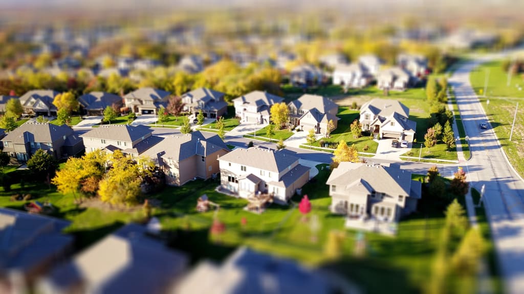 A birds-eye view of a typical modern suburban neighbourhood