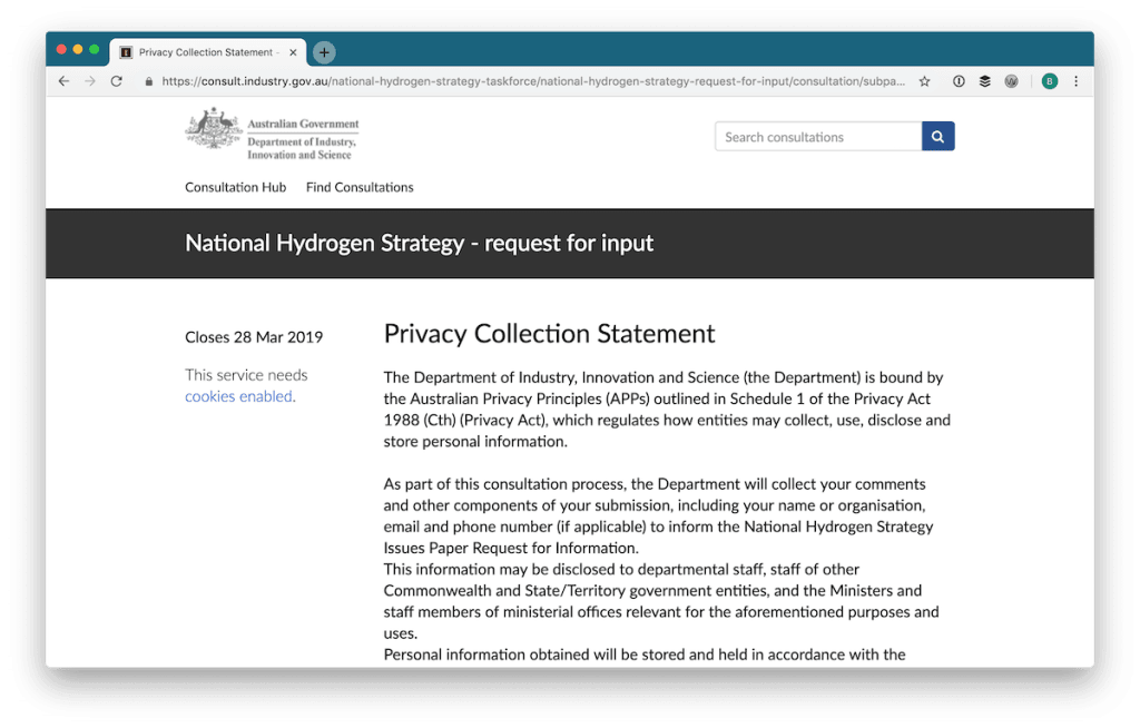National Hydrogen Strategy – request for input