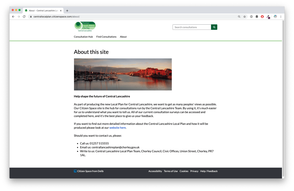Screenshot of Central Lancashire's Local Plan engagement site on Citizen Space
