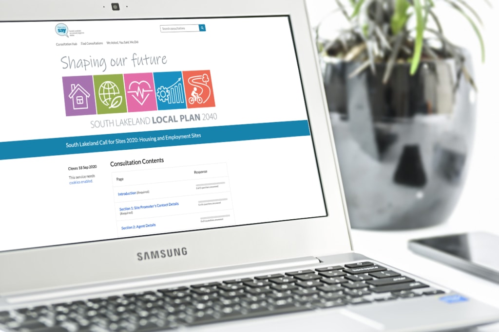 South Lakeland's Call for Sites exercise displayed on a Samsung laptop