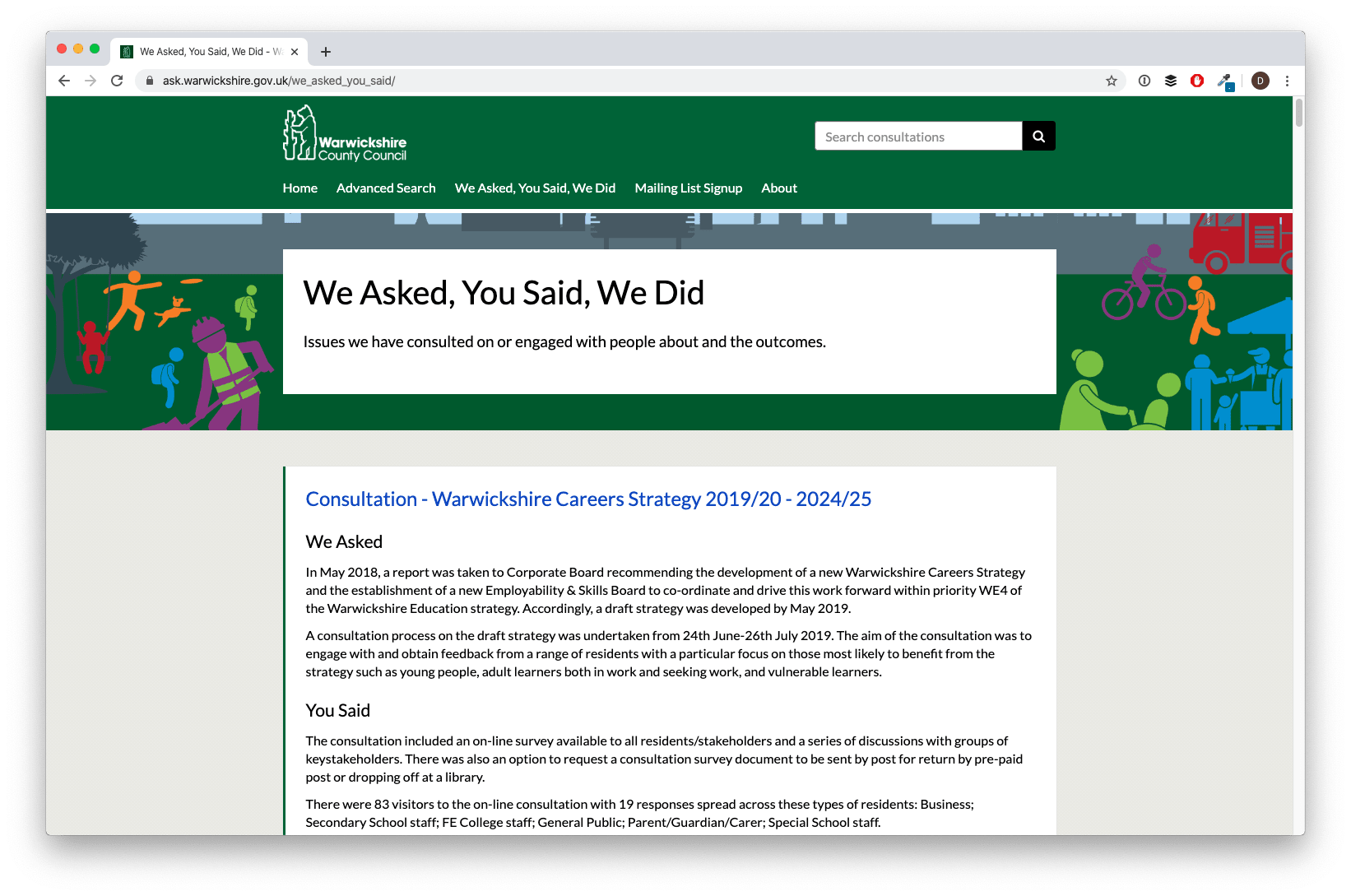 Integrated consultation feedback feature We Asked, You Said, We Did on Citizen Space