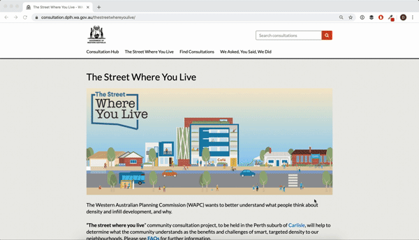 GIF scrolling through the Australian Department for Planning, Lands and Heritage's second Citizen Space landing page