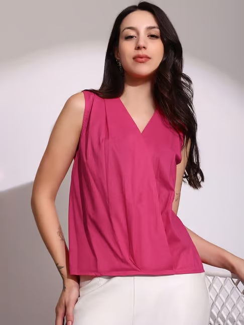V-Neck Casual T-Shirt - Pink (Silk)