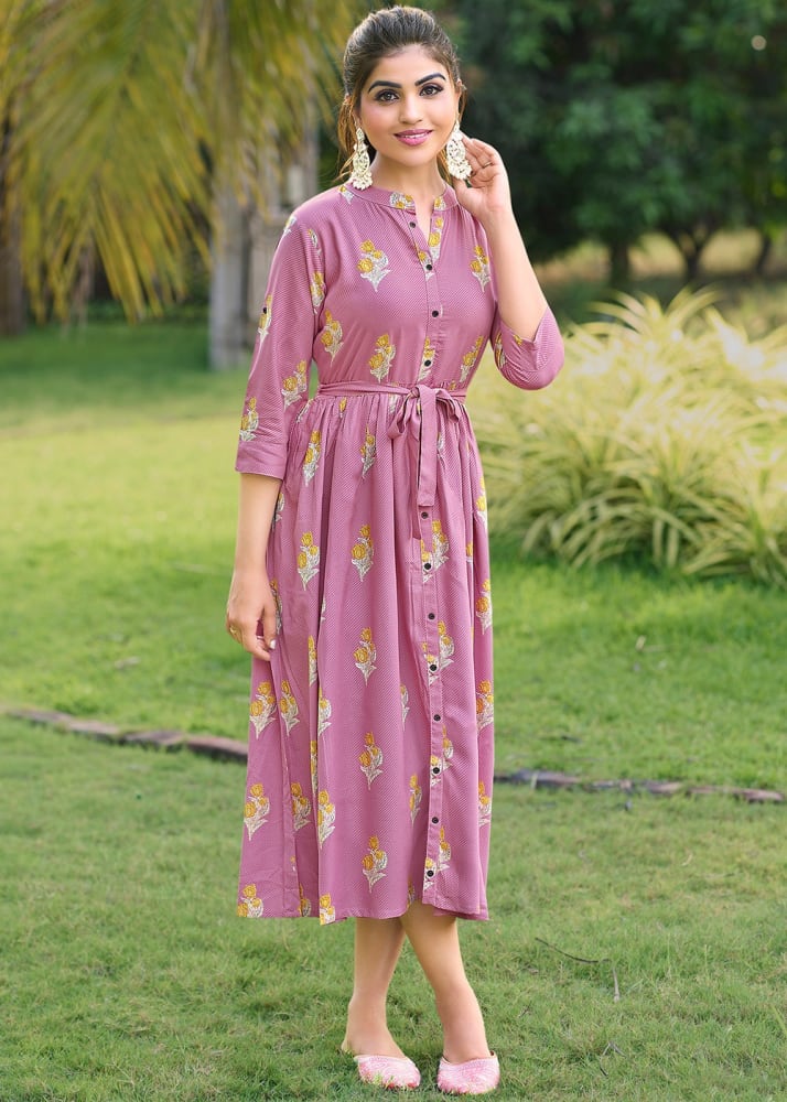 Floral Print Dress - Pink (Rayon)