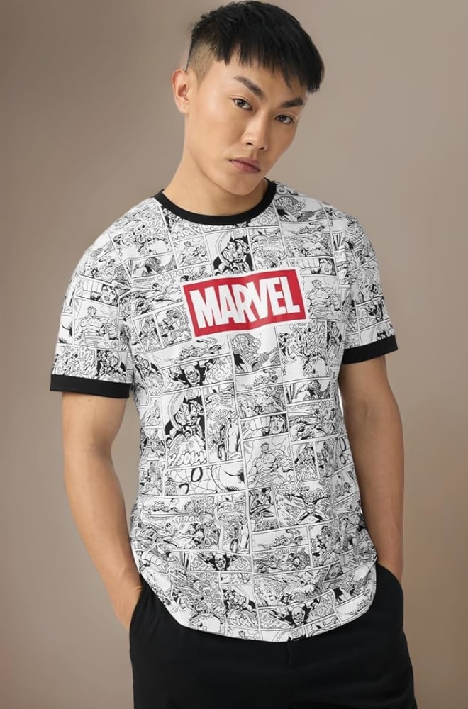 Superhero Print T-Shirt - Grey (Silk)