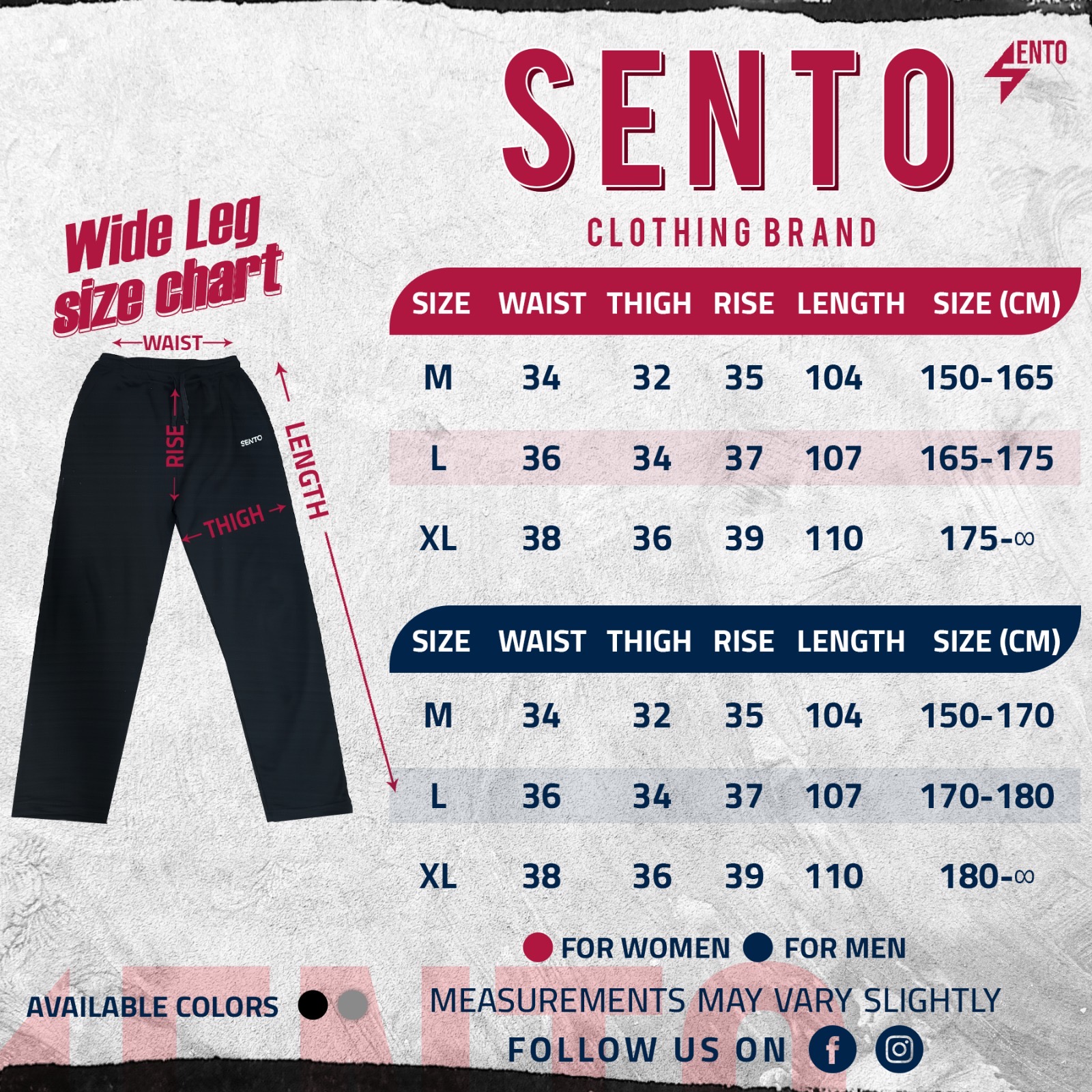 Unisex Wide-leg (Wide-leg) Size Chart