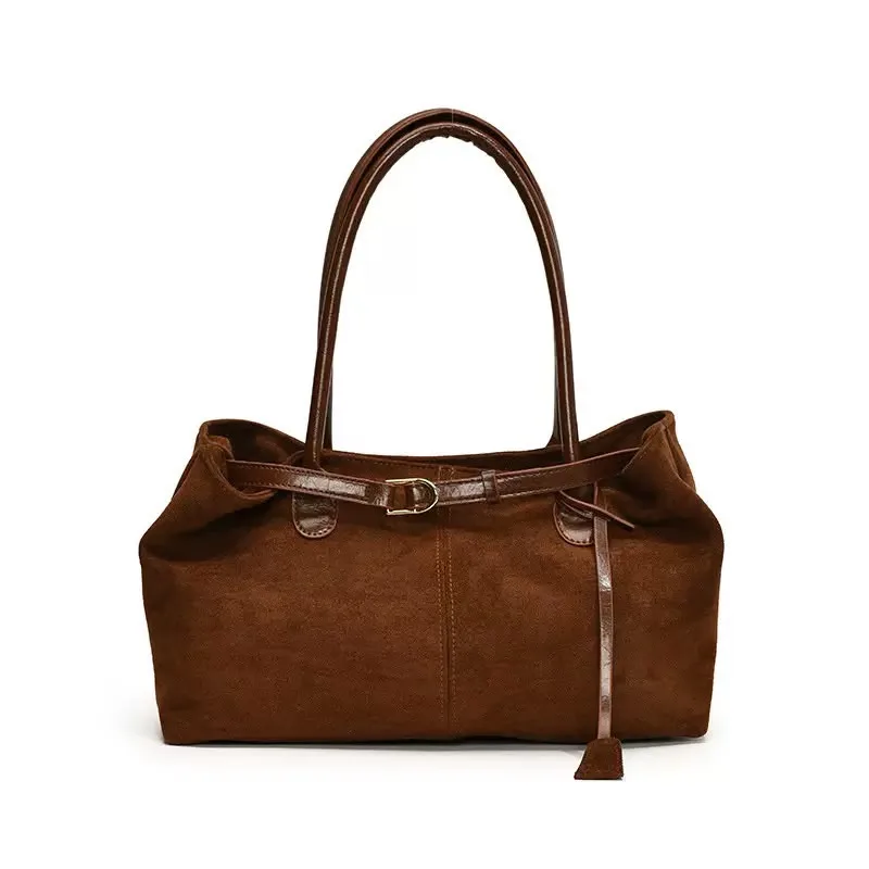 The Suede Tote - Warm Camel Brown