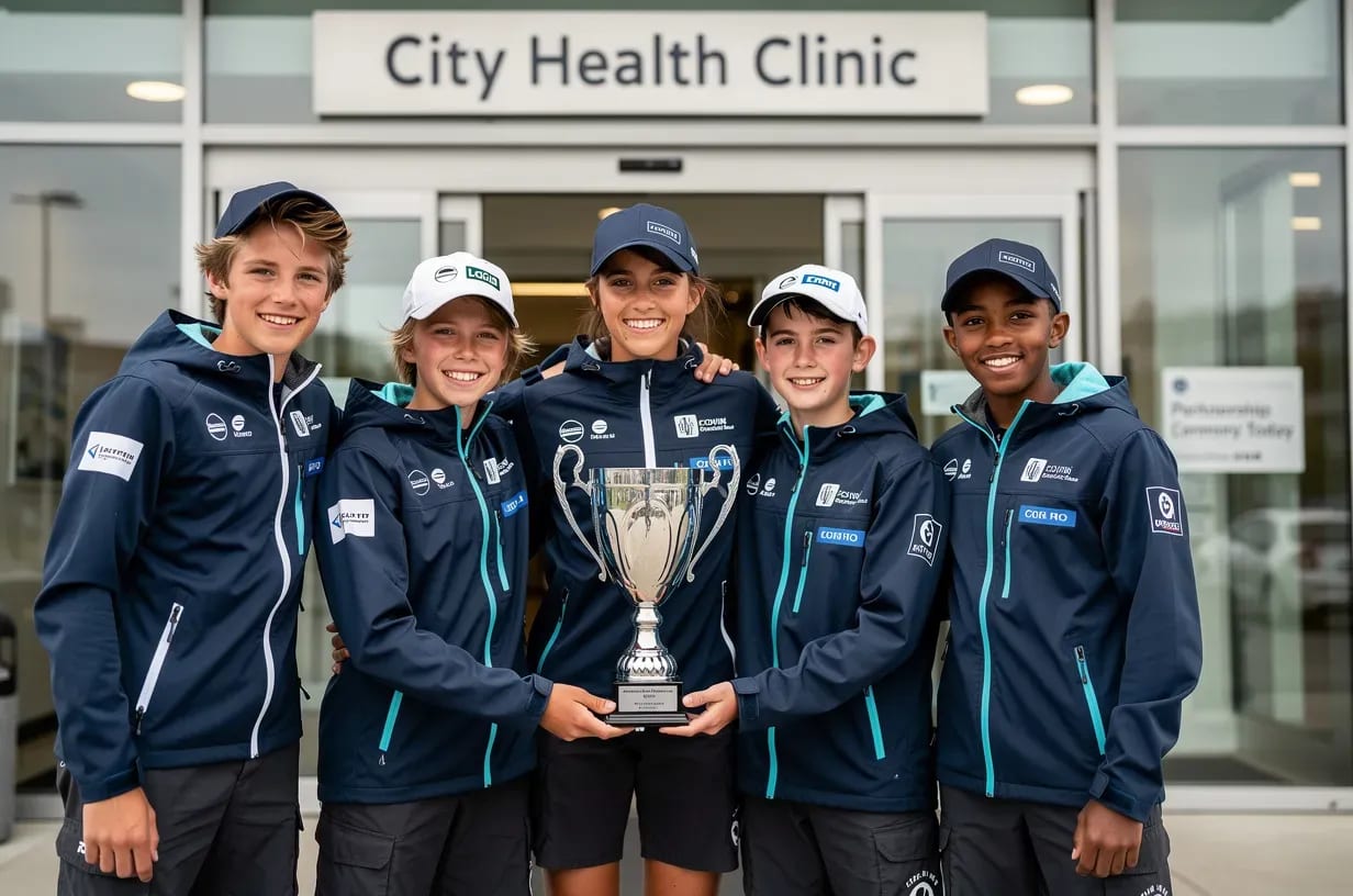 Team of young 420 class sailors during their visit to Clínica Tambre