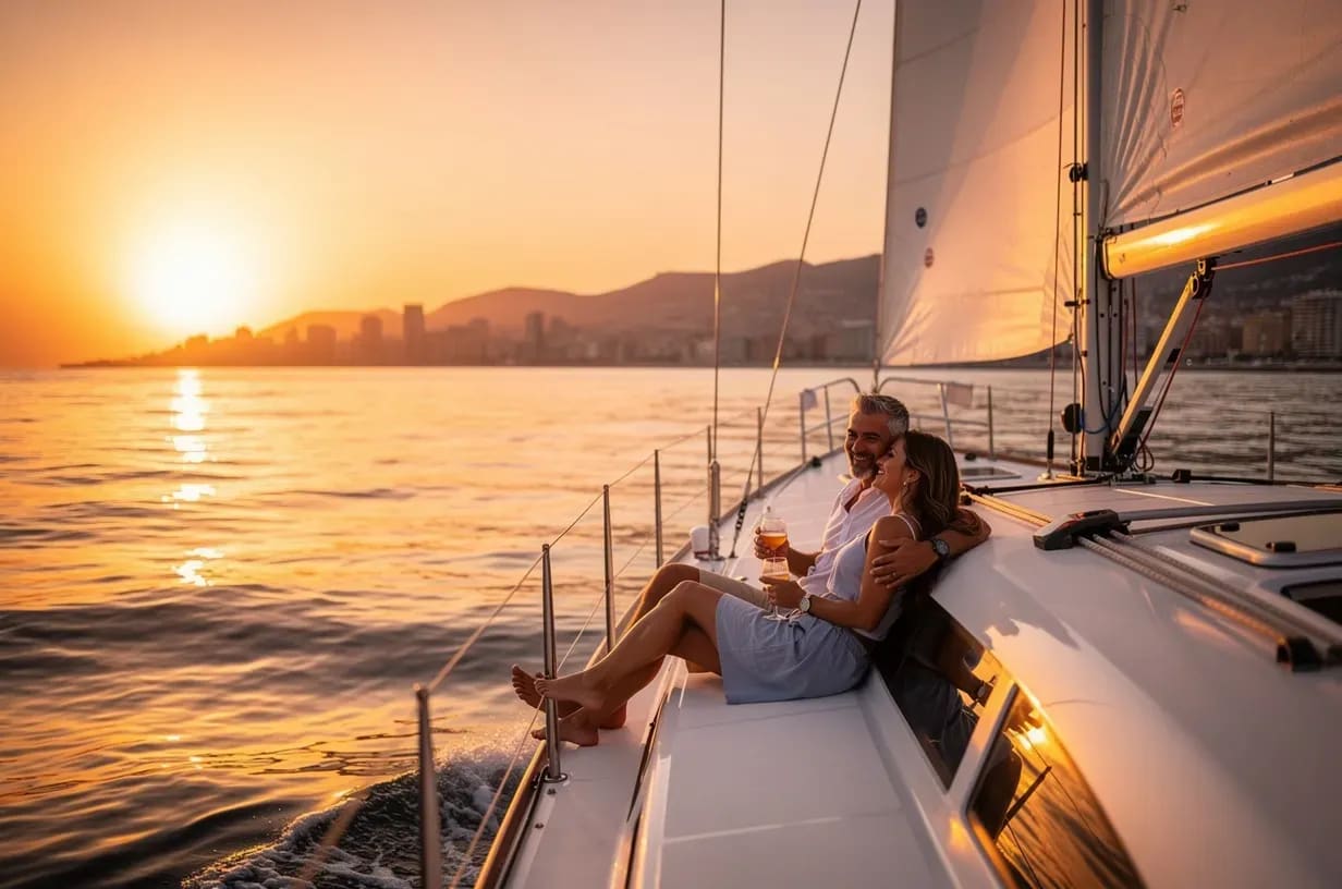 Sunset sailing experience near Alicante at dusk over the Mediterranean