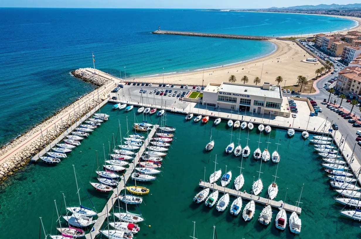 Vista aérea del puerto del Club Náutico de Santa Pola con embarcaciones de vela ligera