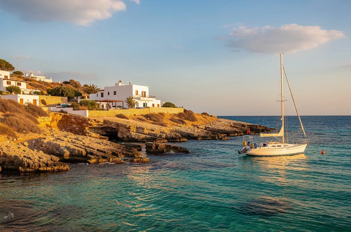 Costa de Tabarca con velero fondeado en verano