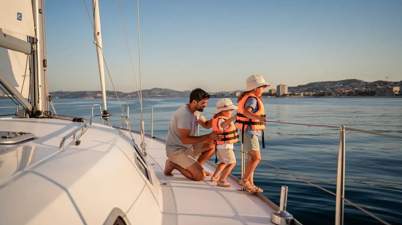 Family with children sailing in Alicante in summer