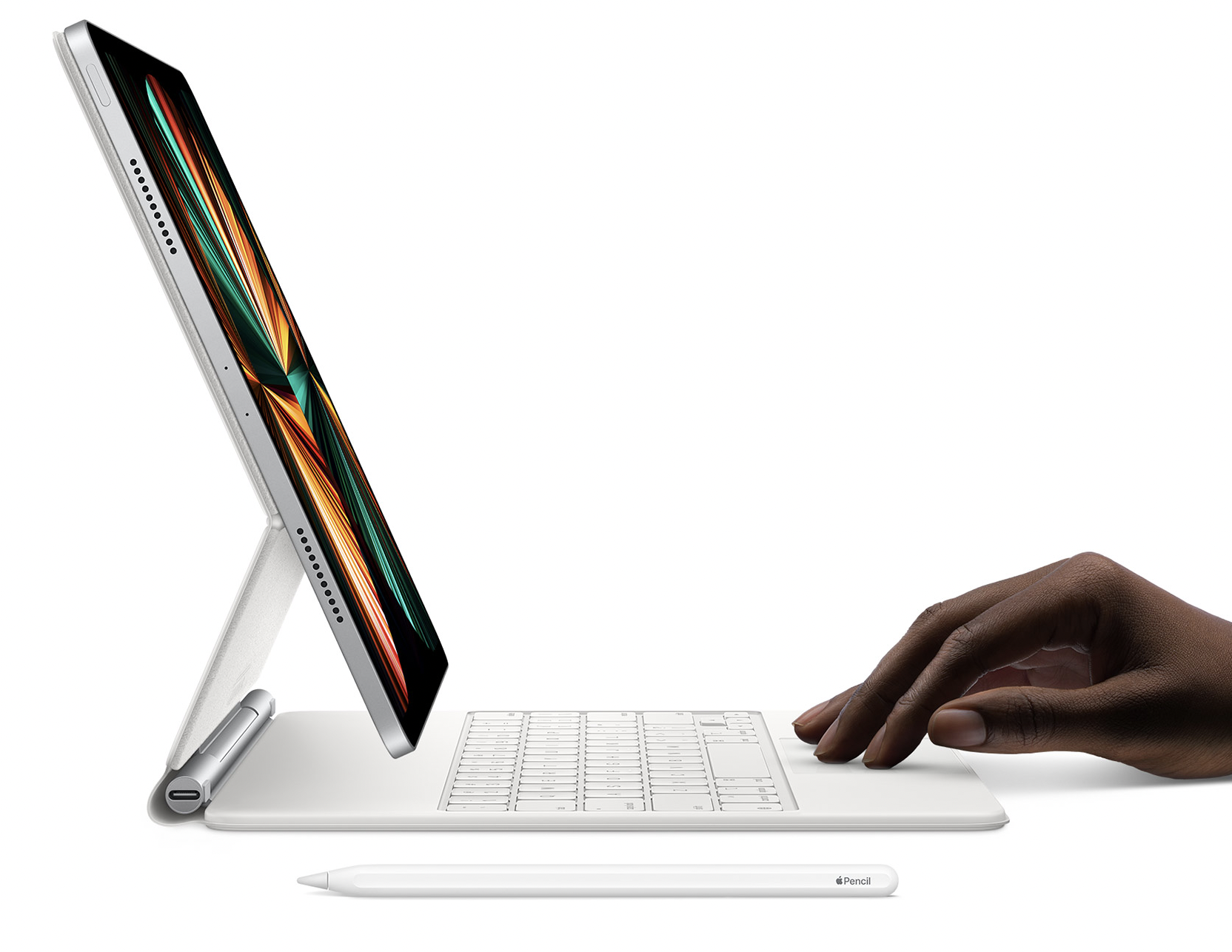 iPad Pro in a white Magic Keyboard case
