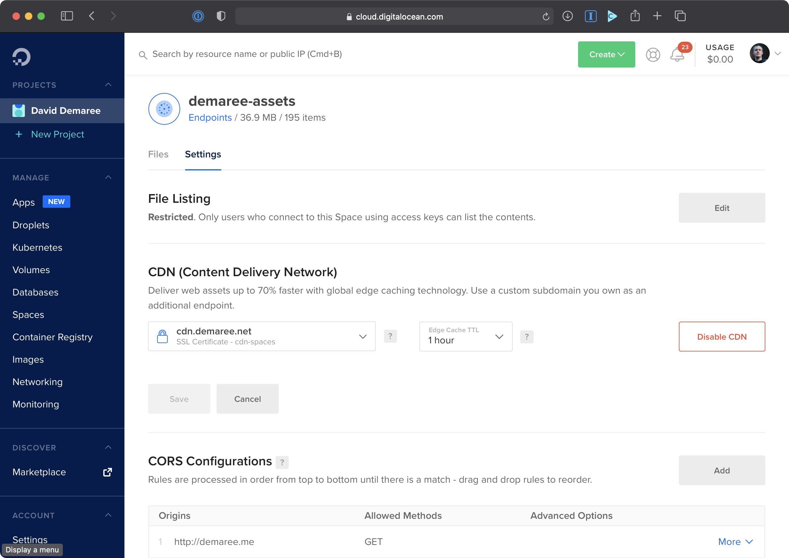 DigitalOcean's control panel makes it easy to set up and configure Spaces, including custom domains, SSL, and CORS rules