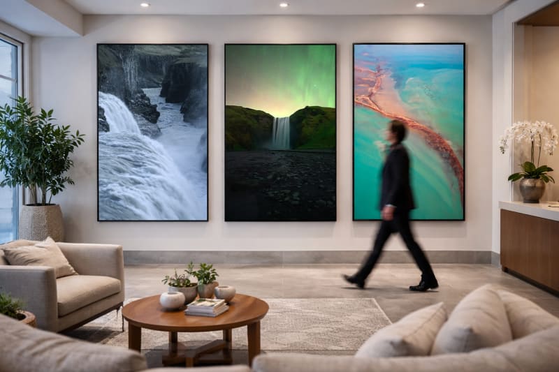 Gallery-grade framed photograph in a professional studio setting