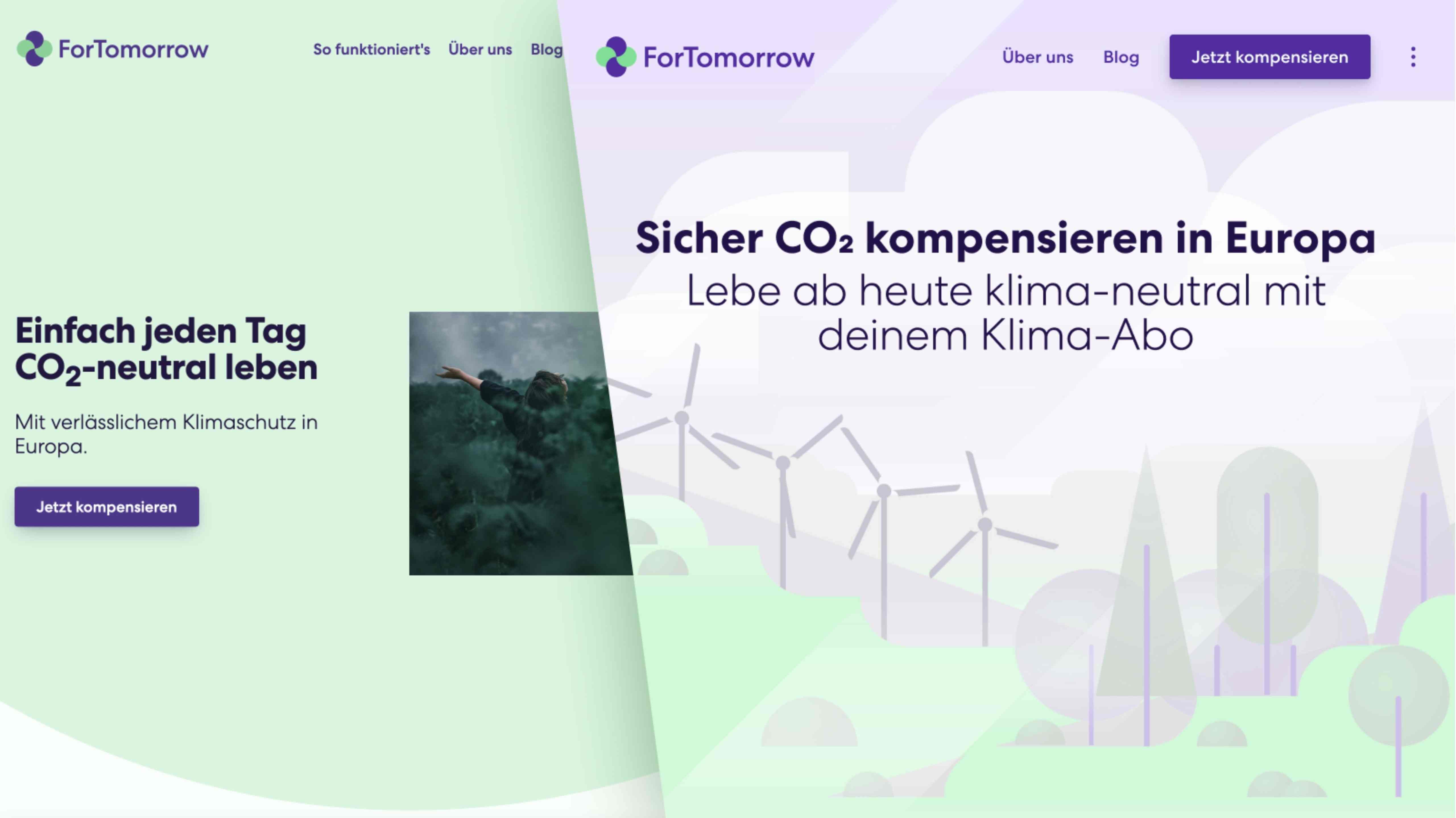 Zwei Bilder der ForTomorrow-Webseite, vorher und nachher