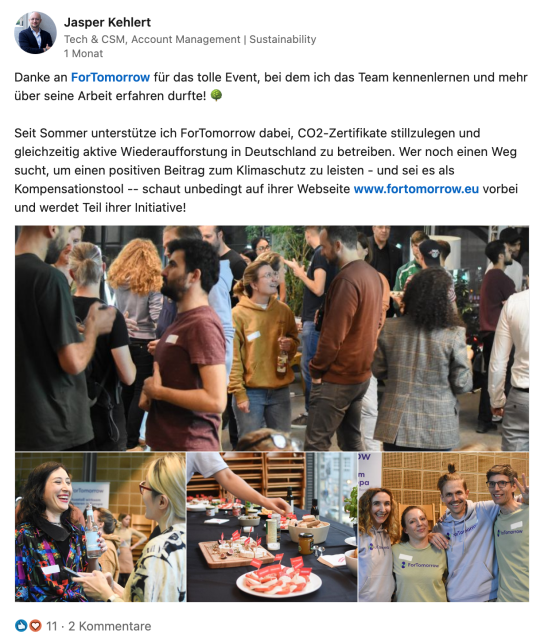 Bildschirmfoto von einem LinkedIn-Beitrag von Jasper Kehlert