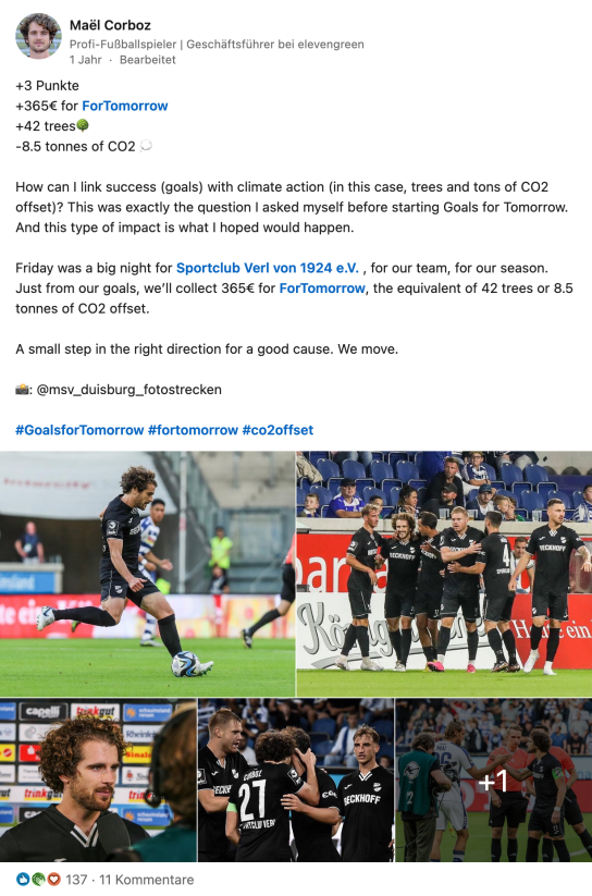 Bildschirmfoto von einem LinkedIn-Beitrag von Maël Corboz