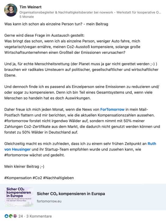 Bildschirmfoto von einem LinkedIn-Beitrag von Tim Weinert