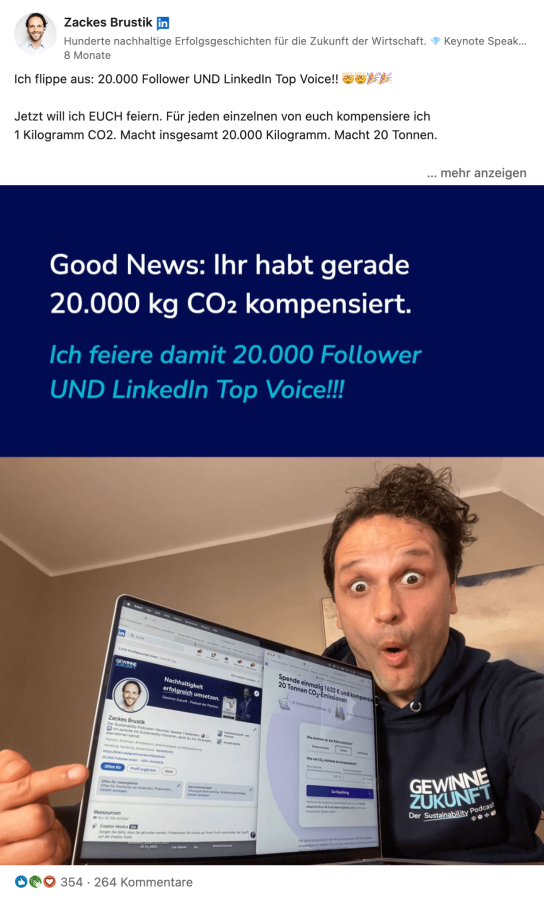 Bildschirmfoto von einem LinkedIn-Beitrag von Zackes Brustik