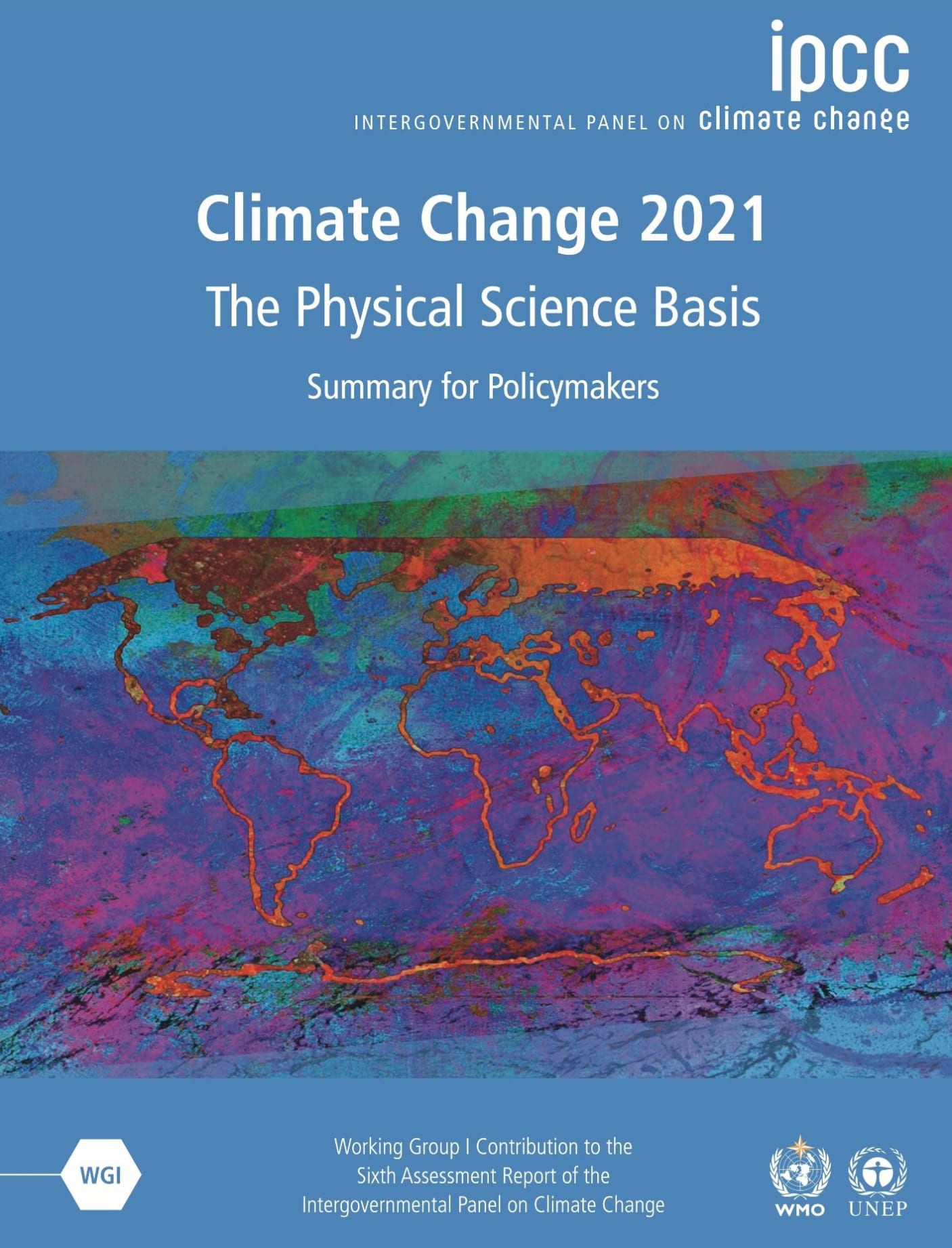 The cover of the IPCC report shows a heatmap of the earth with purple areas.