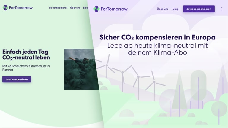 Zwei Bilder der ForTomorrow-Webseite, vorher und nachher