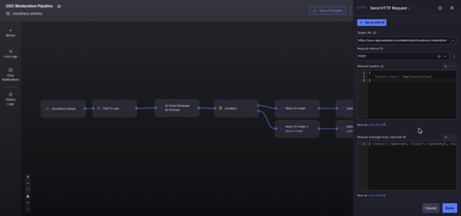 Send HTTP Request webhook block