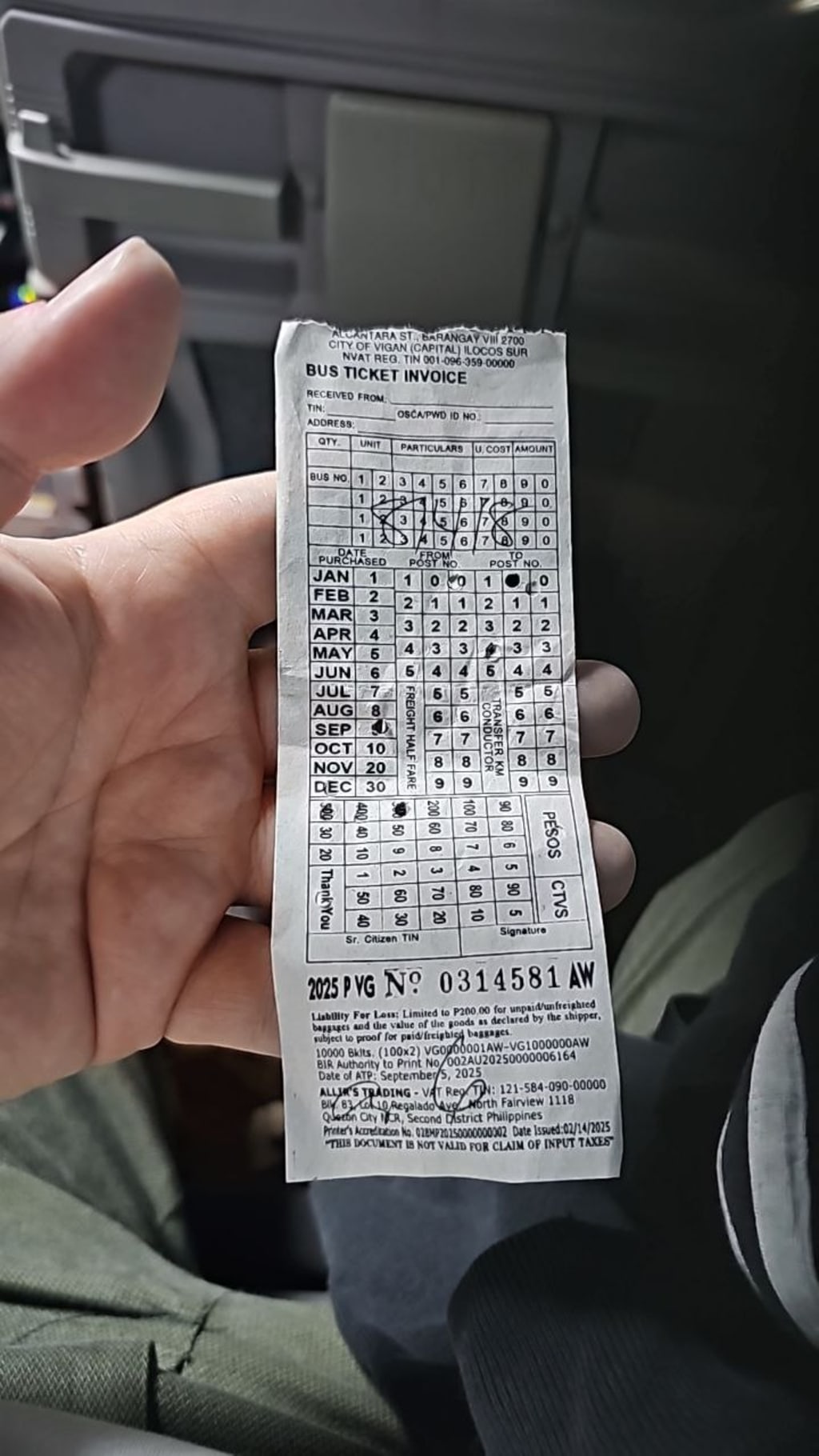 Pre computer life. Punch card ticketing.

The 2 useful bits of info are in biro