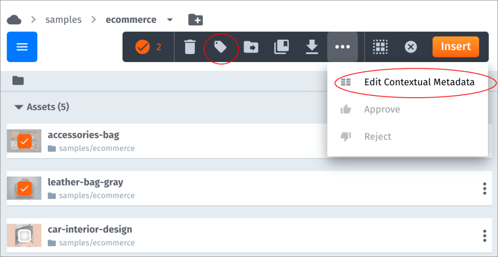 Connector asset toolbar