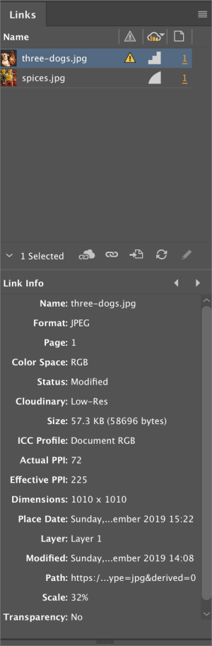 InDesign Link info