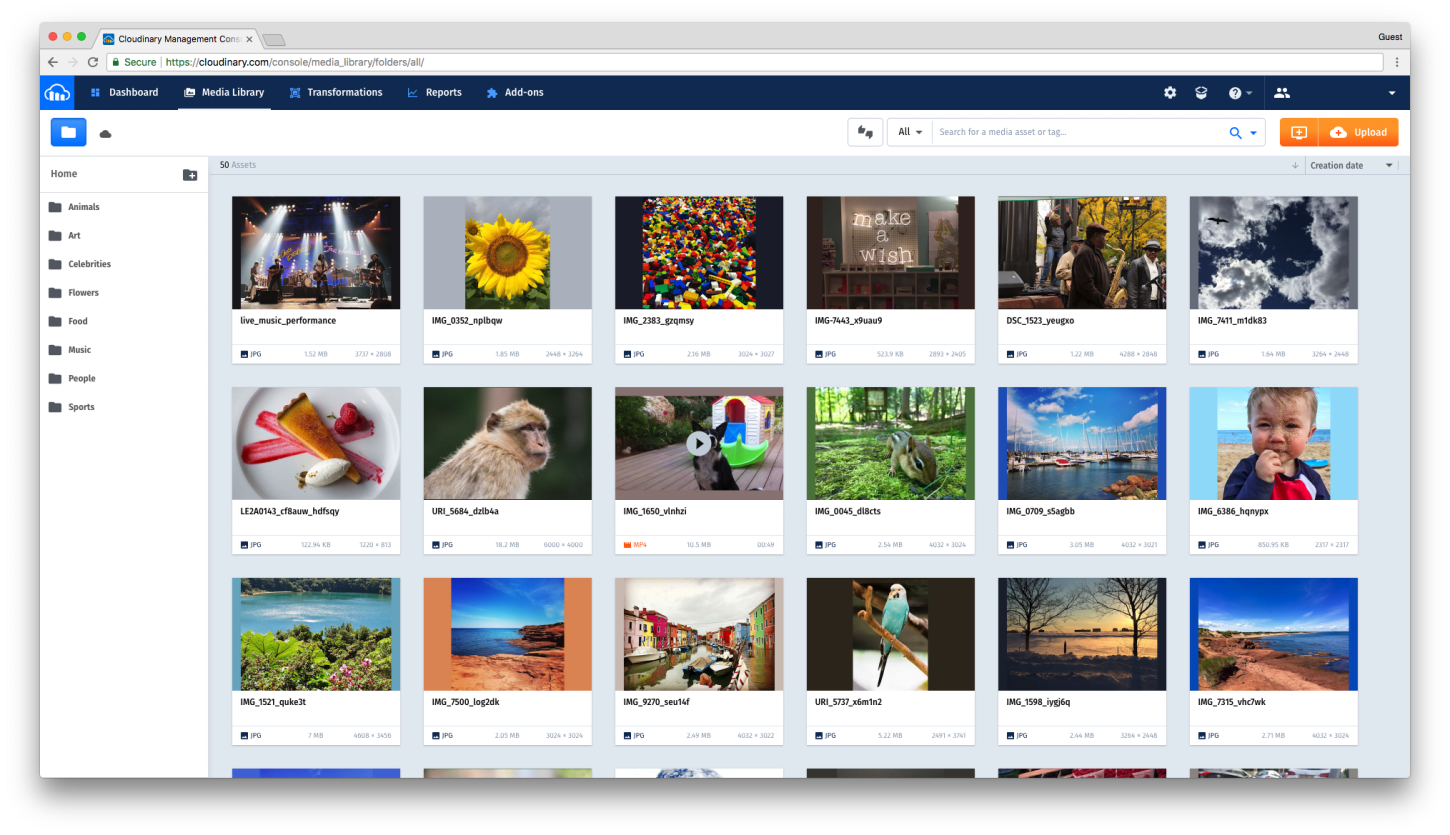 Cloudinary Assets Screenshot